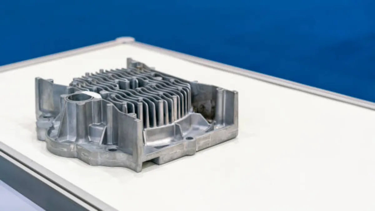 As-cast aluminum housing with cooling ribs and cored bosses