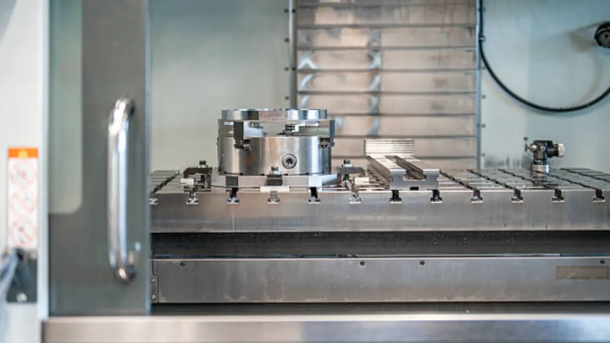 Rotary fixture and clamped workholding set up on a machining center table
