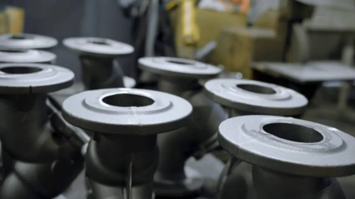 Rows of as-cast aluminum housings with machined flanged bores