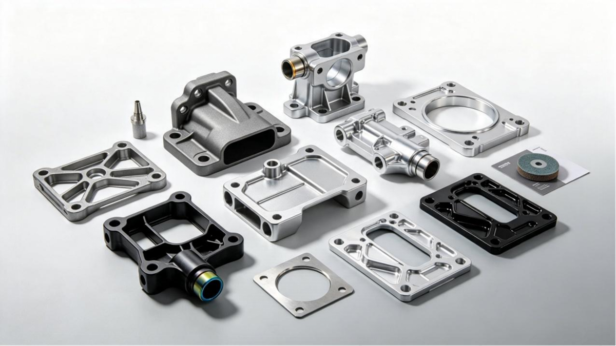 Finished die cast aluminum components after machining and post-processing
